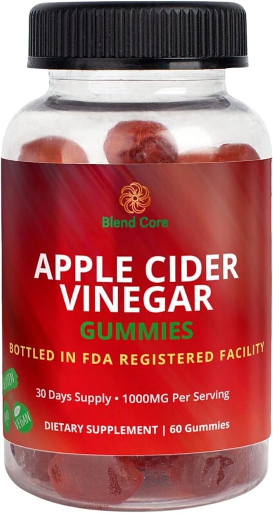 Apple Cider Vinegar Gummies with Vitamin B12 – Vegan, Gluten-Free, Non-GMO – Apple & Mor Carrot Flavored – 1000 mg ACV – 60 Gummies, 30-Day Supply