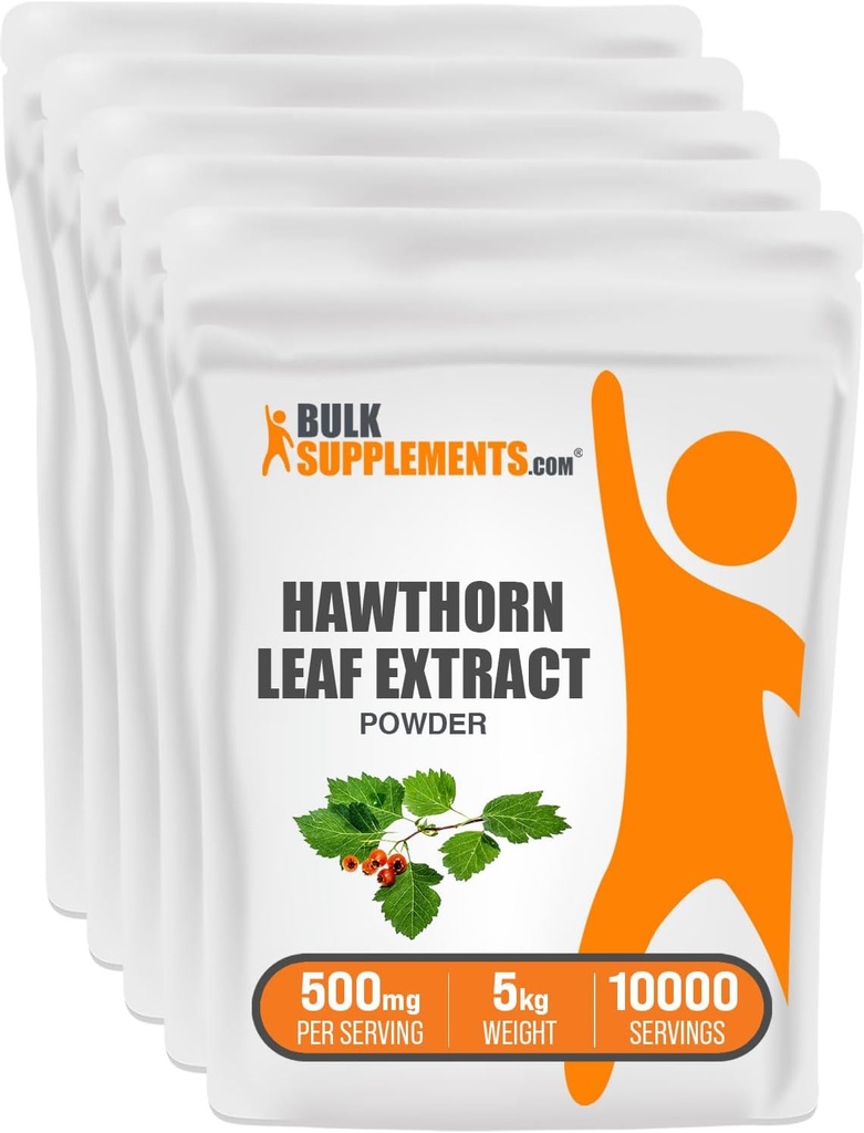 BulkSupplements.com Hawthorn Leaf Extract Toz - Hawthorn Supplement - Herbal Supplement, Vegan & Gluten Free, 500 mg per Service, 5 kg (11 lbs) (Pack of 5)
