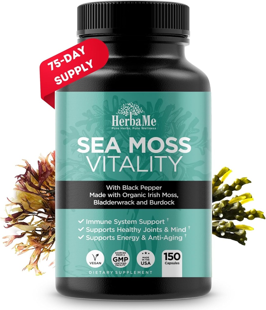 Organik İrlandalı Deniz Moss, Bladderwrack, Burdock Root & Black Pepper Extract, 150 Capsules, Tiroid Desteği, Doğal Iodine Kaynağı, Immune Sistemi, Hücre Yiyecekleri, alkalin Supplement