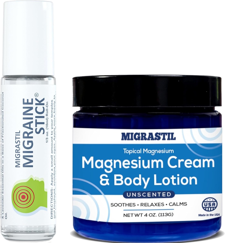 Migrastil Migraine Stick® και επίκαιρη κρέμα μαγνησίου & Body Lotion Bundle