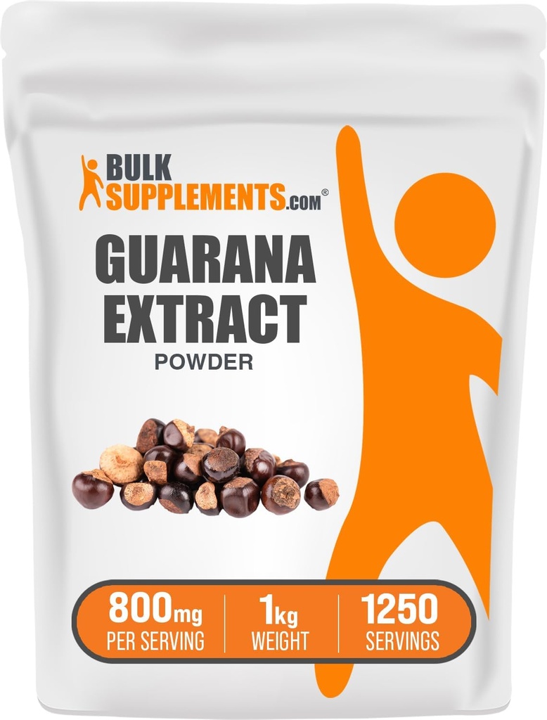 BulkSupplements.com Guarana Extract Powder - Natural Caffeine Supplement, από Guarana Seed, Guarana Powder - Χωρίς γλουτένη, 800mg ανά Σερβίρισμα, 1kg (2,2 lbs) (πακέτο των 1)