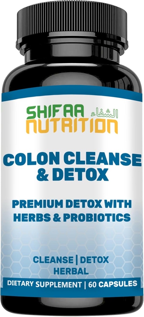 SHIFAA NUTRITION Premium Colon Cleanse & Herbal Detox Pills | 2x15 Gün Supply | Probiyotiks, Fennel Tohum, Cascara Sagrada & Ginger Root Halal Vitaminleri