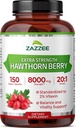 Zazzee Ekstra Güçlü Hawthorn 20:1 Ekstraksiyon, 8000 mg Güçlü,% Vitexin, 150 Vegan Capsules, 5 Ay Supply, Interd ve Standardized Potent 20X Ekstraksiyon, Non-GMO ve All-Do-Doğal