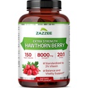 Zazzee Ekstra Güçlü Hawthorn 20:1 Ekstraksiyon, 8000 mg Güçlü,% Vitexin, 150 Vegan Capsules, 5 Ay Supply, Interd ve Standardized Potent 20X Ekstraksiyon, Non-GMO ve All-Do-Doğal