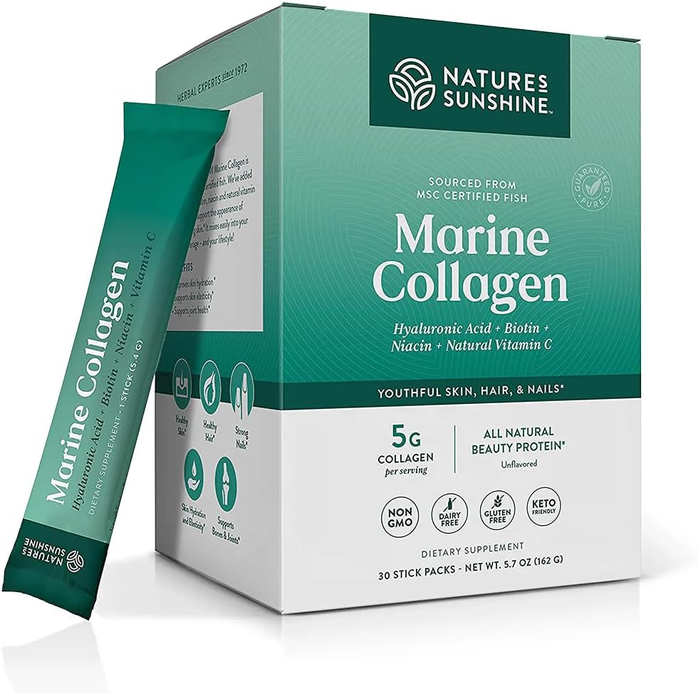 Nature's Sunshine Marine Collagen - Premium Wild-Caught Alaska Pollock Collagen Powder - Unflaved to-Go Sticks to Support Radiant Skin and Healthy Joints