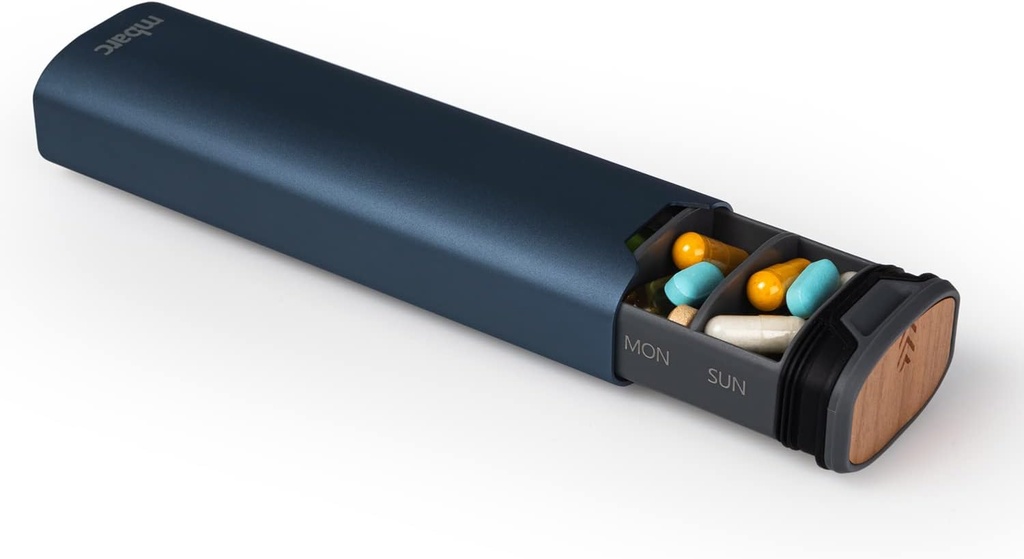 7 Day Weekly Pill Organizer by mbarc - Premium Şık alüminyum ve Wood Büyük Kapasite Pill Box for Supplements, Pills, Vitaminler ve Tıp için.