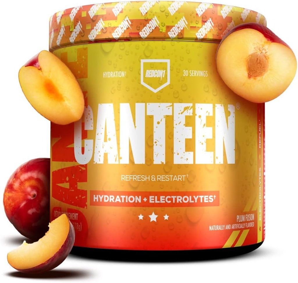 REDCON1 Canteen Hydration + Electrolytes, Plum Fusion - Ηλεκτρολύτη Drink Powder με Β Βιταμίνες + Ορυκτά για Ανάκτηση - Καρύδα Νερό Σκόνη & Υαλουρονικό Οξύ για Ενυδάτωση (30)