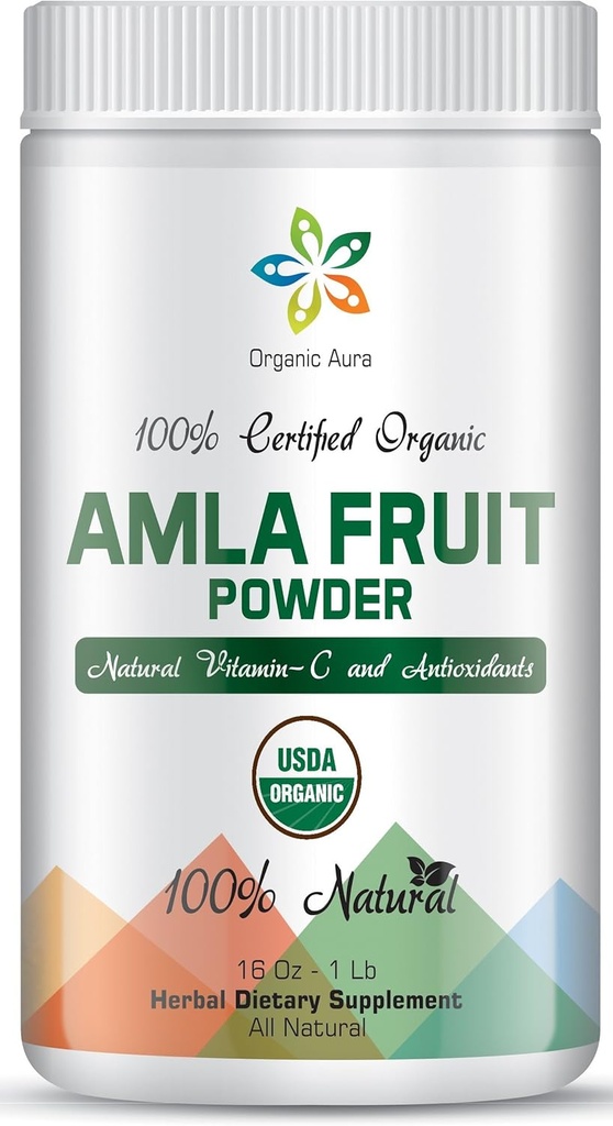 sertifikalı Organik Aura Amla Toz 16Oz - 1Lb. Doğal Vitamin C. Büyük Antioksis Kaynağı. Immunity ve Vitality'yi destekler.