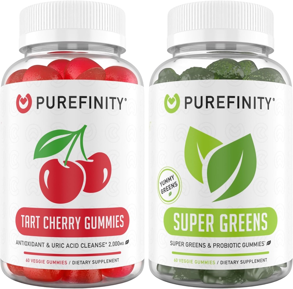 PUREFINITY Tart Cherry ve Super Greens Gummies Sche (Uric Acid Flush & Cleanse with Your Daily Greens)