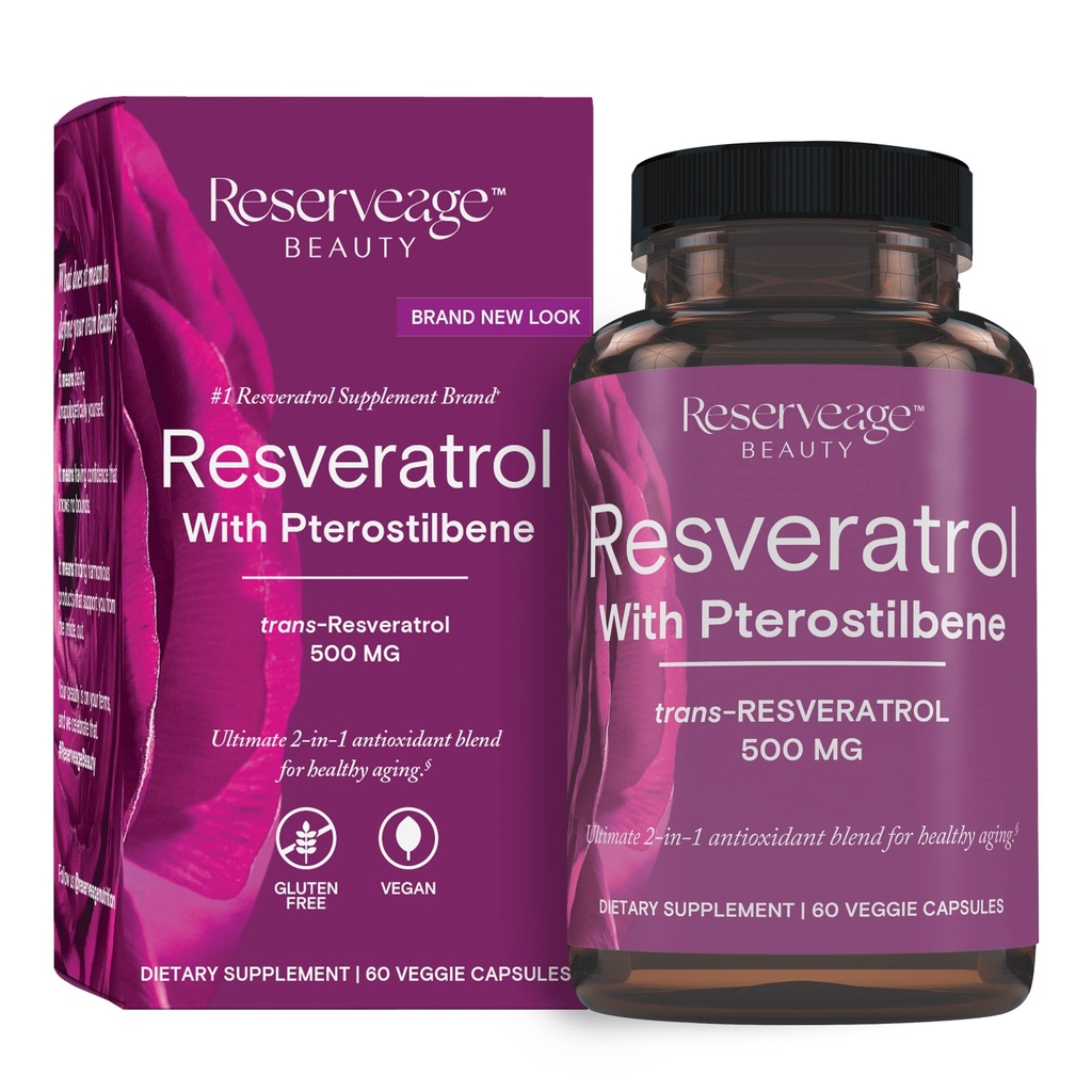 Reservage Beauty, Resveratrol 500 mg με Pterostilbene, Αντιοξειδωτικό συμπλήρωμα για την ανοσοποιητική υποστήριξη και την υγεία της καρδιάς, Υποστηρίζει υγιή γήρανση, Παλαιό, Κέτο, 60 κάψουλες (60 εξυπηρετούν)