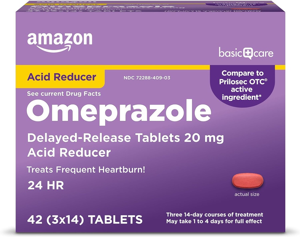 Temel Bakım Omeprazole Gecikmiş Yayın Tabletleri 20 mg, Frequent Heartburn, Asit Tespiti, Kalpburn Tıp, 42 Kont (Pazar 1) (Pazarlama değişebilir)