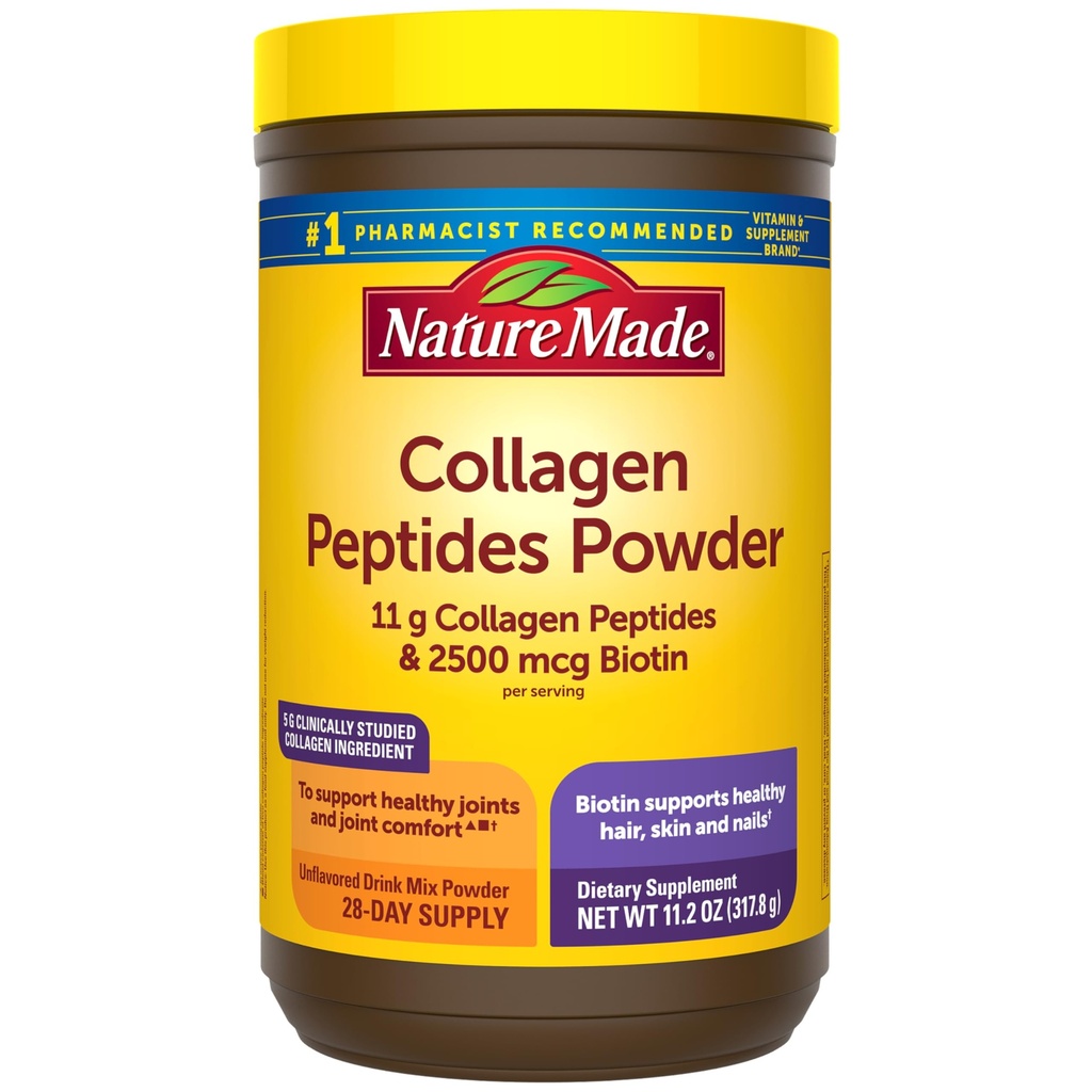 Nature Made Collagen Peptides Peptides Powder Type 1 and 3, Joint Support Collagen Powder Unflavored, Sugar Free, Keto Friendly with Biotin for Hair, Skin & Nails Support, 11.2 oz, 28 Day Supply