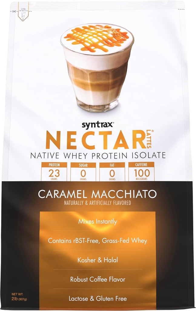 Nectar Lattes, Isolate πρωτεΐνης ορού γάλακτος, Caramel Macchiato, 2 lb