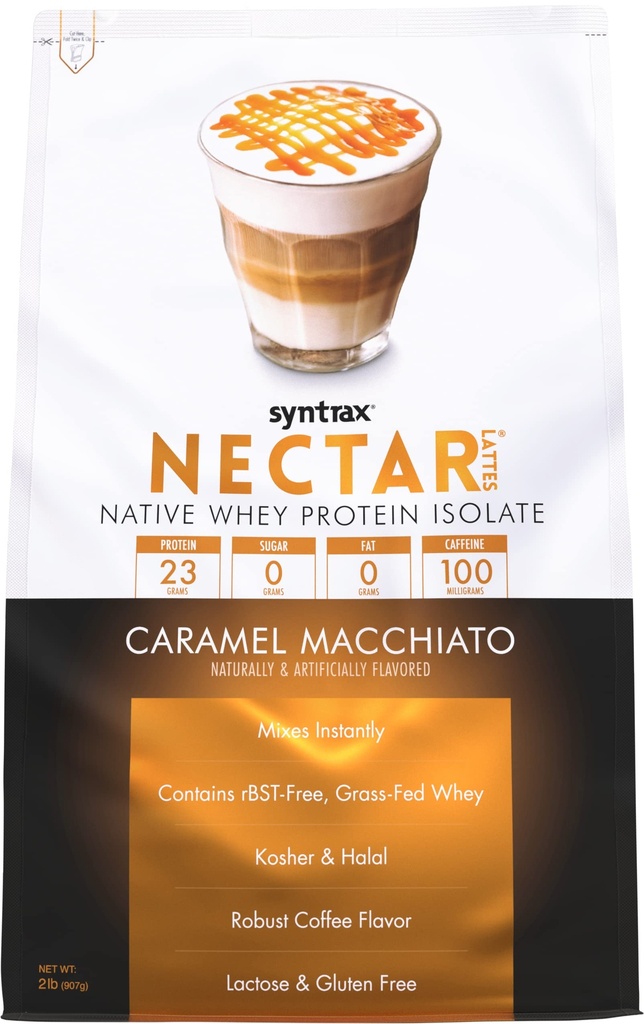 Syntrax Beslenme Nectar Lattes, Whey Protein Isolate, Caramel Macchiato, 2 lb