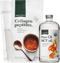 Οργανική MCT φυσικής δύναμης Λάδι + χόρτο Fed Collagen Peptides Bundle – οργανικά, μη ΓΤΟ, 100% καθαρό καρύδα MCTs & υδρολυμένα τύπου I και III πρωτεΐνη κολλαγόνου - 16 ουγγιά μπουκάλι και 11,7 τσάντα ουγγιάς