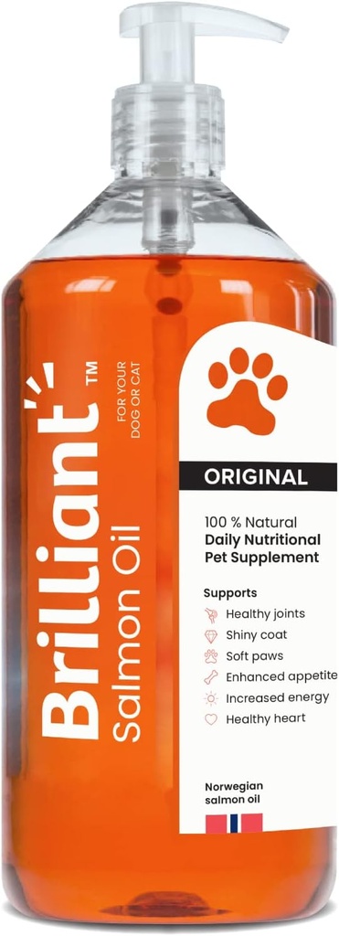 Köpekler için Brilliant Salmon Oil, Cats & Puppies | Omega 3 Fish Oil Sıvı Supplement with DHA, EPA Fatty Acids | Supports Skin and Coat, Immune System & Ortak Fonksiyonl | Hofseth BioCare (34oz)
