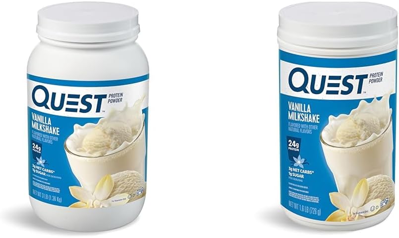 Quest Vanilla Milkshake Protein Toz Paketi, 24g protein, 1g Sugar, 3 & 1.6 Pound, Low Carb, Gluten Free, 43 & 23 Servisler