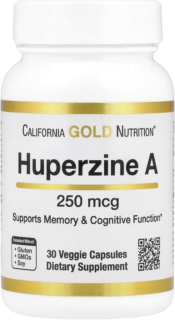 Huperzine A by California Gold Beslenme - Memory & Cognitive Function için Destek - Sağlıklı Acetylcholine Seviyeleri - Vegan Dostu - Gluten Free, Non-GMO - 250 mcg - 30 Veggie Capsules