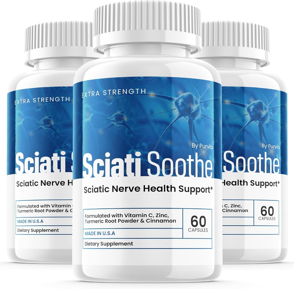 (3 Pack) Sciatisoothe Supplement for Sciatia, Sciati Soothe Nerve Health, Sciatisoothe Capsules Vitamins, Sciatisoothe Advanced General Wellness Support maximum Strength Formula USA (180 Capsules)
