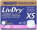 LivDry Adult XS Incontinence Underwear, Overnight Comfort Absorbency, Leak Protection, X-Küçük, 88-Pack