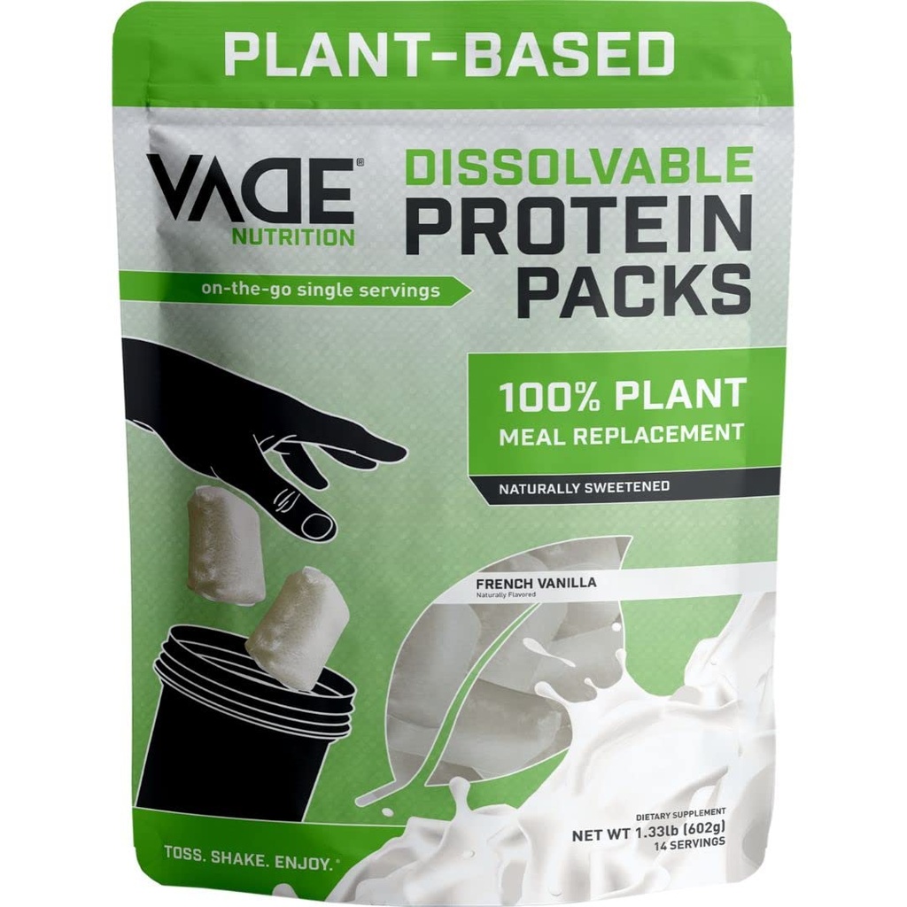 Vade Nutrition Dissolvable Plant-Based Mealchange Packs | Vanilla | On-The-Go, 100% Vegan, 26 Vitamins & Minerals, 10 Superfoods, Lactose Free, Gluten Free, No Sugar eklendi, Lean, 14 Hizmetler