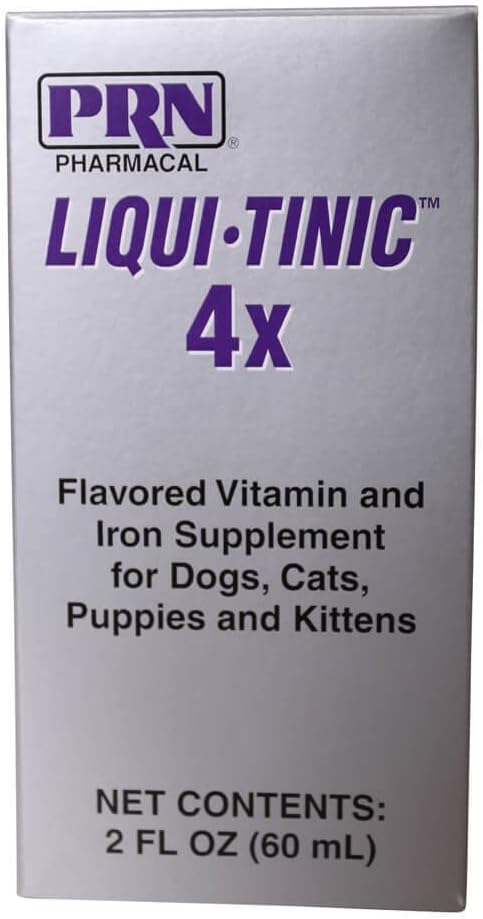 Liqui-Tinic 4x Flavored Vitamin ve Iron Supplement for Dogs, Cats, Puppies & Kittens, 2 oz.