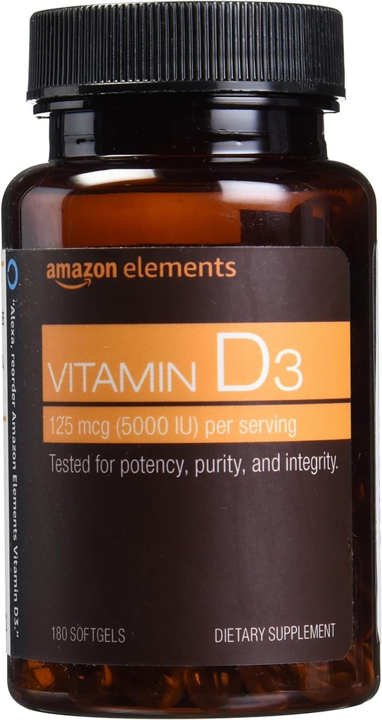Στοιχεία Βιταμίνη D3, 5000 IU, 180 Softgels, 6 μήνες προμήθεια