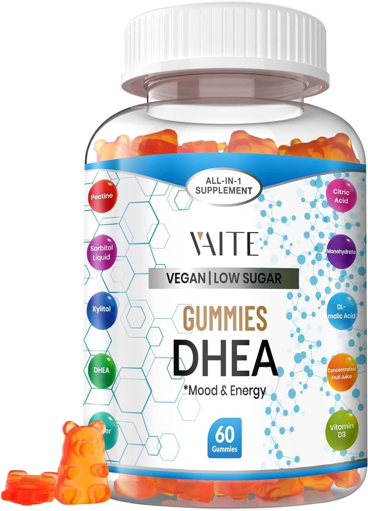 DHEA 50mg Erkekler ve Kadınlar için Gummies - Hormon Dengesi, Enerji ve Mood Destek - Immune System Alert – Vegan, Gluten-Free, Non-GMO – Perimenopause & Menopause Supplement 60 Chews