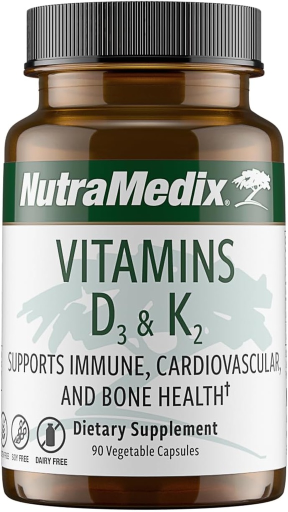 NutraMedix Βιταμίνη D3 και K2 συμπλήρωμα υποστήριξης του ανοσοποιητικού για γυναίκες & άνδρες - Βοήθεια για την υγεία της καρδιάς - Μπορεί να βοηθήσει με το μεταβολισμό του ασβεστίου (90 κάψουλες)