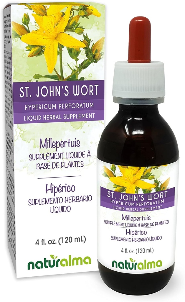 Naturalma St. John's Wort (Hypericum perforatum) βότανο με λουλούδια Αλκοόλ-ελεύθερο Βάμμα - 4 fl oz Liquid Extract in Drops - φυτικό συμπλήρωμα - Vegan