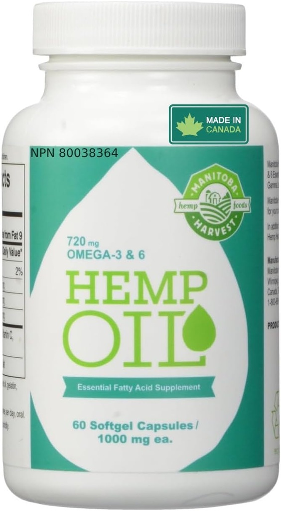 Manitoba Harvest Hemp Seed Oil Softgels, 2,475 mg of Plantive Omegas 3,6 & 9 GLA, Fish Oil Alternative, 60ct (On 12 paketi)