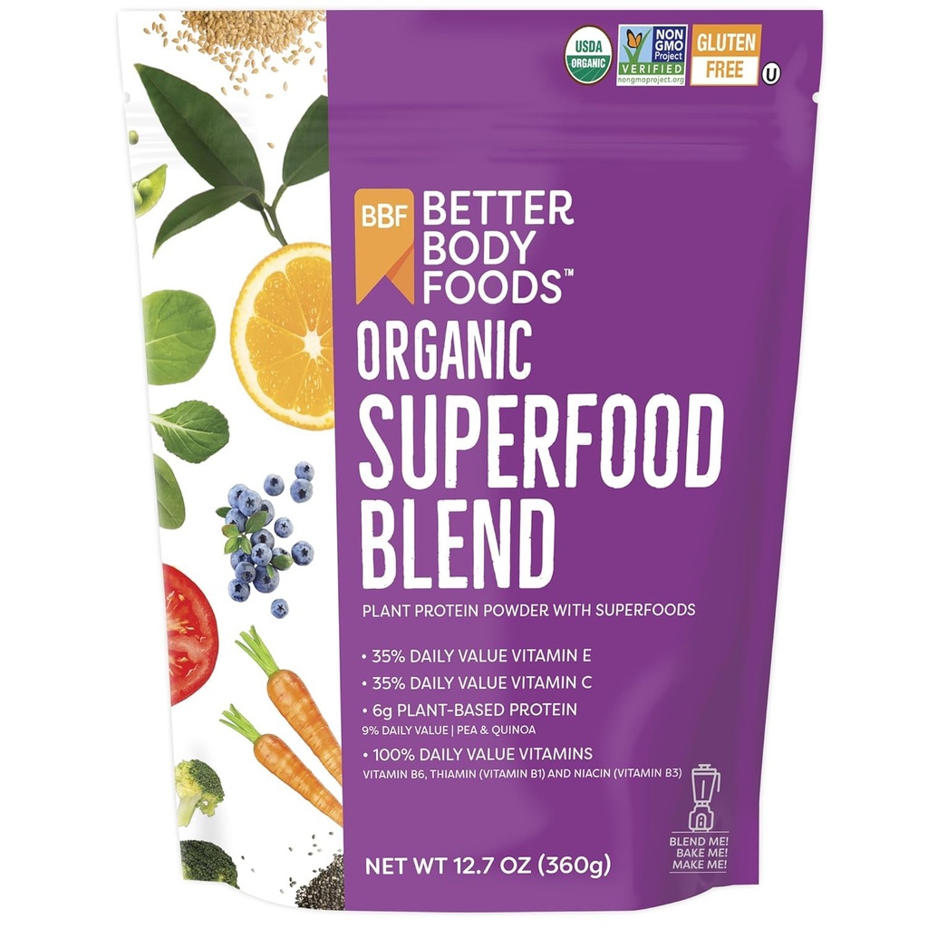 Καλύτερη Body Foods Βιολογικά Superfood σκόνη με πρωτεΐνες, βιταμίνες C, E, και B12 (12,7 oz.)