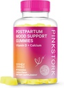 Pink Stork Postpartum Mood Support Vitamin D Gummies - Postnatal Vitamin D3 ve Kalsiyumlu Kadınlar için Doğal Hormon Dengesi - Emzirme için Postpartum Essentials - 60 Lemon Drop Gummies