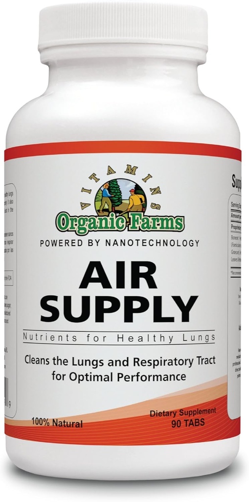 Organik Çiftlikler Air Supply - Sağlıklı Lungs için Nutrients - 90 Tablet -% 100 Doğal Diyet Supplement