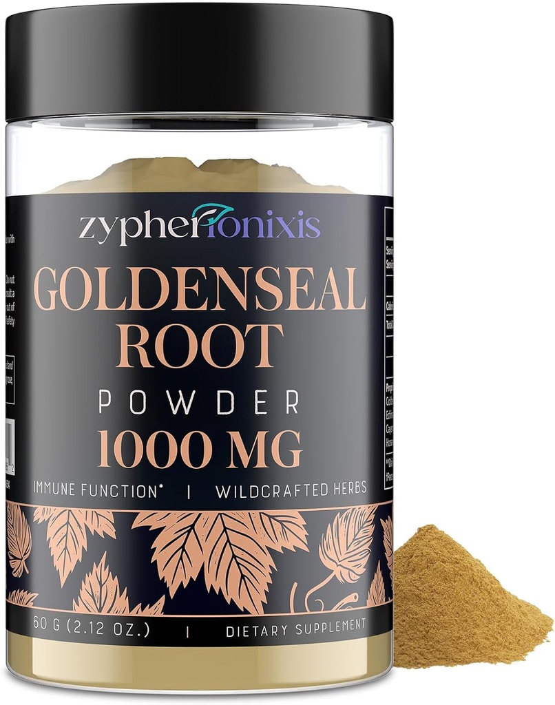 Goldenseal Root Powder Organic 1000 mg - Goldenseal Powder Supplement για το ανοσοποιητικό & έντερο, Pure & Natural βοτανικό Goldenseal Supplement, Gluten Free - 60 Σερβιέτες(1 Μπουκάλι)
