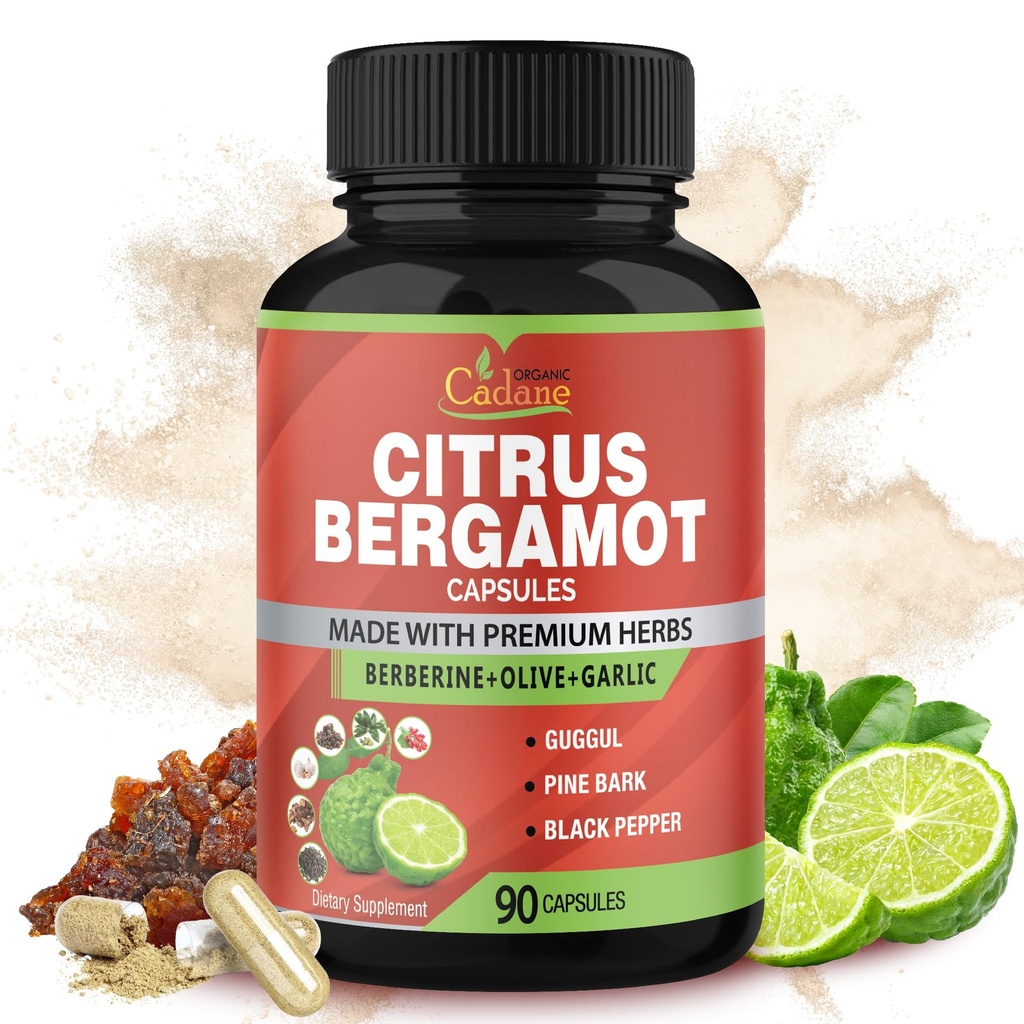 Organik Cadane Citrus Bergamot Supplement Extract Capsules, 90 Caps, 3 Ay Supply & Berberine, Olive, Guggul, Pine, Pine Bark, Black Pepper
