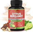 Organik Cadane Citrus Bergamot Supplement Extract Capsules, 90 Caps, 3 Ay Supply & Berberine, Olive, Guggul, Pine, Pine Bark, Black Pepper