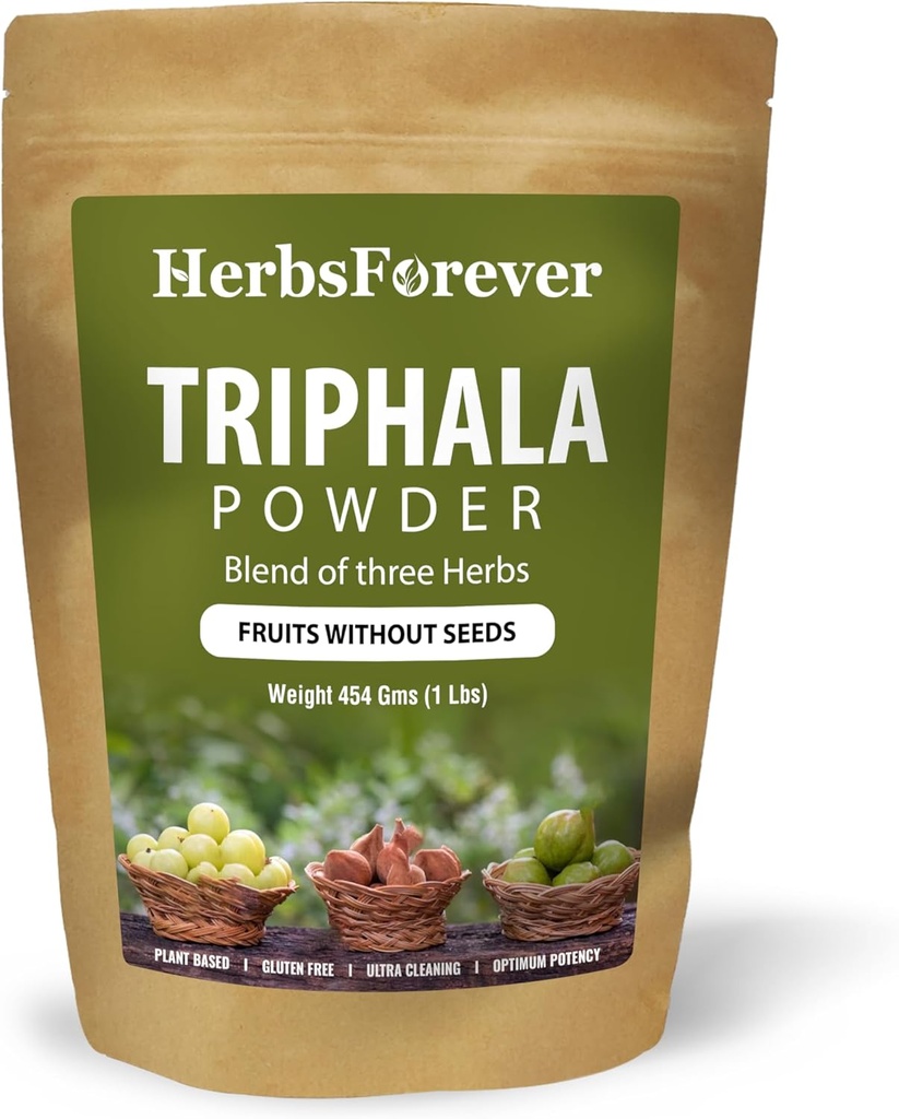 Herbsforever Triphala Churna Toz Geleneksel Ayurvedic Formulation Supports Detoxification and Rejuvenation Non GMO, Vegan 454 GMS
