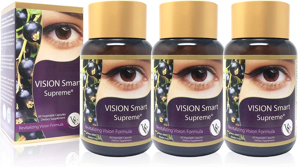 Vizyon Smart Supreme - Superior Eye Supplement, Premium Nutraceutical Materialss with 210 mg of Pure Anthocyanins of D3R and C3R, Veggie Capsules. ABD'nin ürünü (3 Şişe)