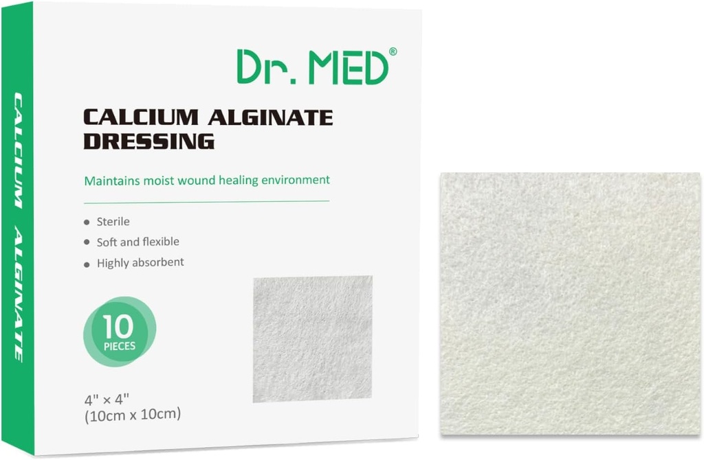 Dr. Med Αλγινικό ασβέστιο φόρεμα 4"x4", 10 ατομική συσκευασία υψηλής απορρόφησης Dressing Gauze, μη Stick Pads, μαλακό και άνετο Patch για φροντίδα τραύματος, ταχύτερη θεραπεία