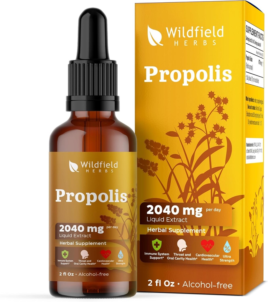 Propolis Extract Drops - Propolis Βάμμα 2040mg Liquid Herbal Supplement Απορροφήσεις Καλύτερα από κάψουλες, 1 μήνας προσφοράς, 84 μερίδες, Αλκοόλ-ελεύθερο Βάμμα - 2 Oz, Συσκευασία 1