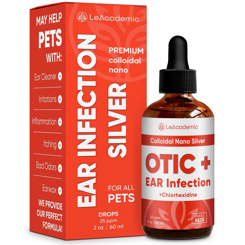 Dog Ear Enfeksiyon Tedavisi | OTIC+ Köpekler ve Kediler için enfeksiyon tedavisi | Cat Clean Drops | Chlorhexidine için yıkanır | Otic Irritations & Itchings | Nano Silver | 2 Oz Oz