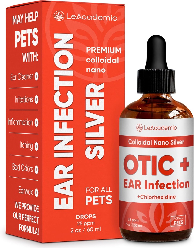 Dog Ear Enfeksiyon Tedavisi | OTIC+ Köpekler ve Kediler için enfeksiyon tedavisi | Cat Clean Drops | Chlorhexidine için yıkanır | Otic Irritations & Itchings | Nano Silver | 2 Oz Oz