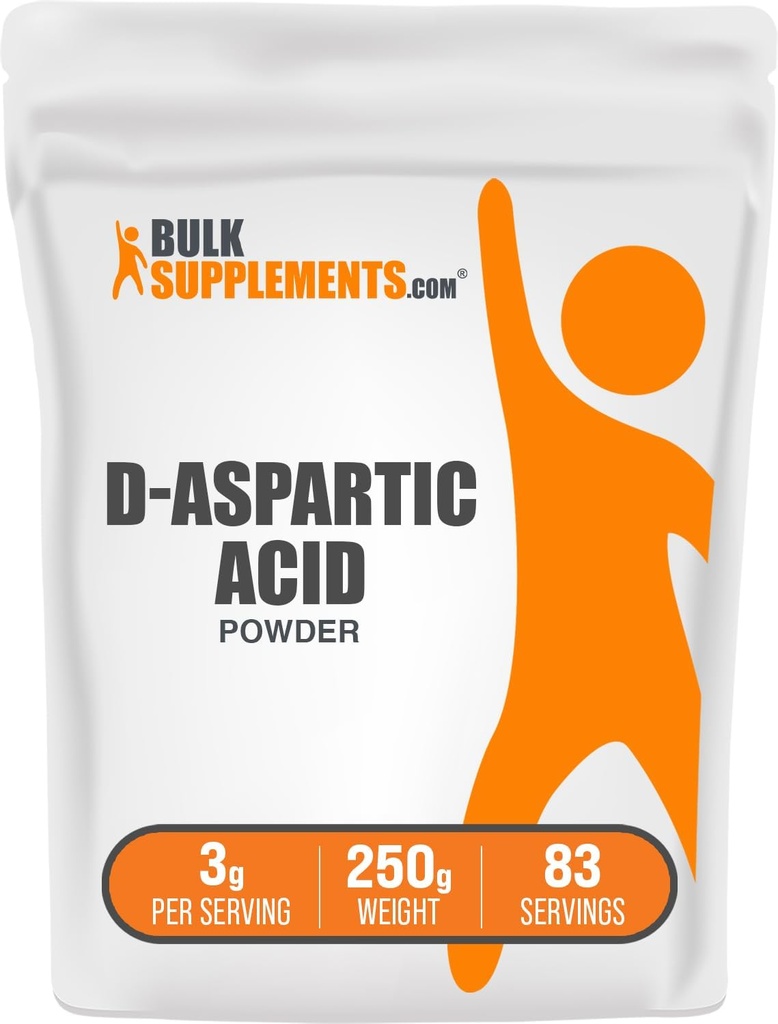 BulkSupplements.com D-Aspartic Acid Toz - Erkekler için D-Aspartic Asit Supplement, Unflavored Platinum Acid - Pure & Gluten Free, 3g per Service, 250g (8.8 oz) (Paketi)