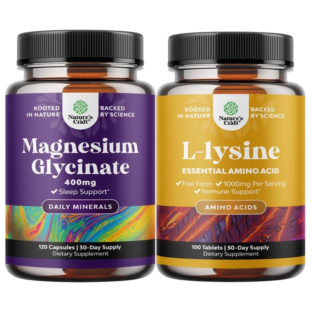 Glycinate Capsules for Women & Men for Mood and Relaxation ve L-lysine Essential Amino Asits for Eye Health Lip Care Bone Support Immune System Support Muscle growth