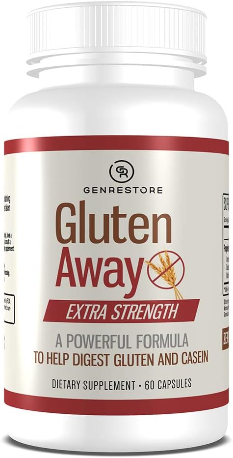 Gluten Away Diyetary Supplement – Ekstra Kuvvet Digestive Enzyme Health Gluten & Casein, Slower Digestion Bülteni Protein Amino Asit in Bloodstream for Men and Women – 60 Capsules.