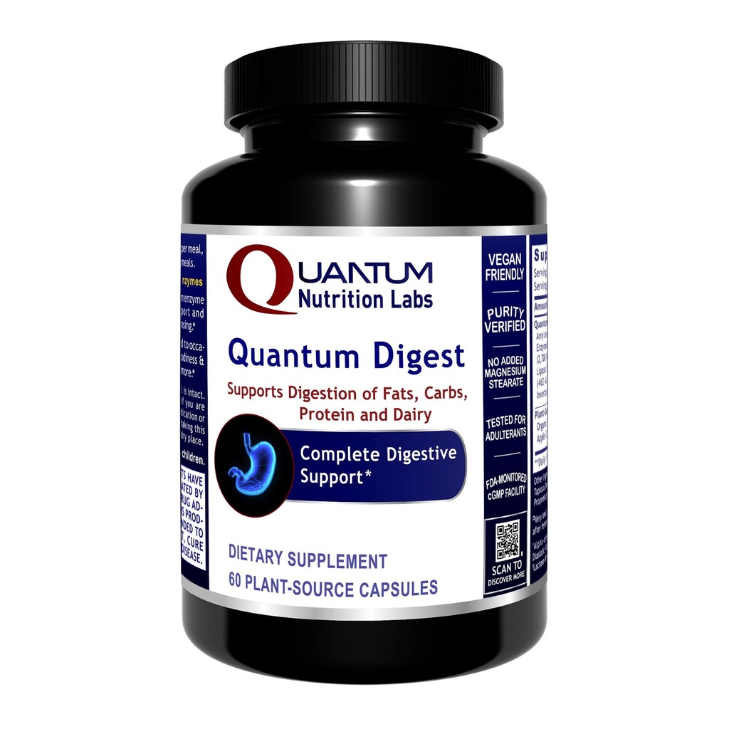 Kuantum Beslenme Laboratuvarları Kuantum Digest - Kadınlar ve Erkekler için Digestive Health Enzymes, Gut Health için Digestion Support, Full Active Vegan Enzyme Pills - 60 Vegetarian Capsules