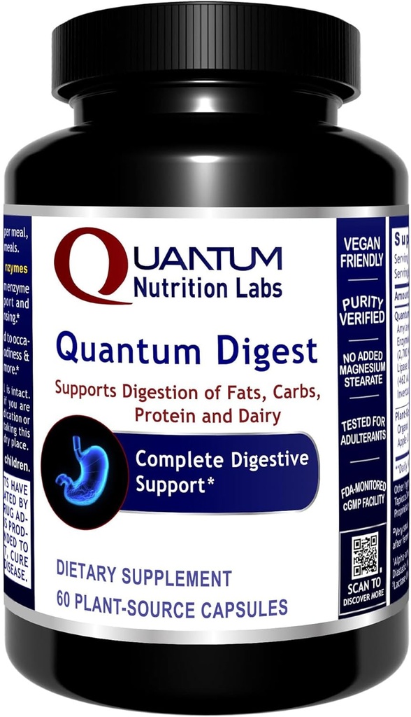 Kuantum Beslenme Laboratuvarları Kuantum Digest - Kadınlar ve Erkekler için Digestive Health Enzymes, Gut Health için Digestion Support, Full Active Vegan Enzyme Pills - 60 Vegetarian Capsules