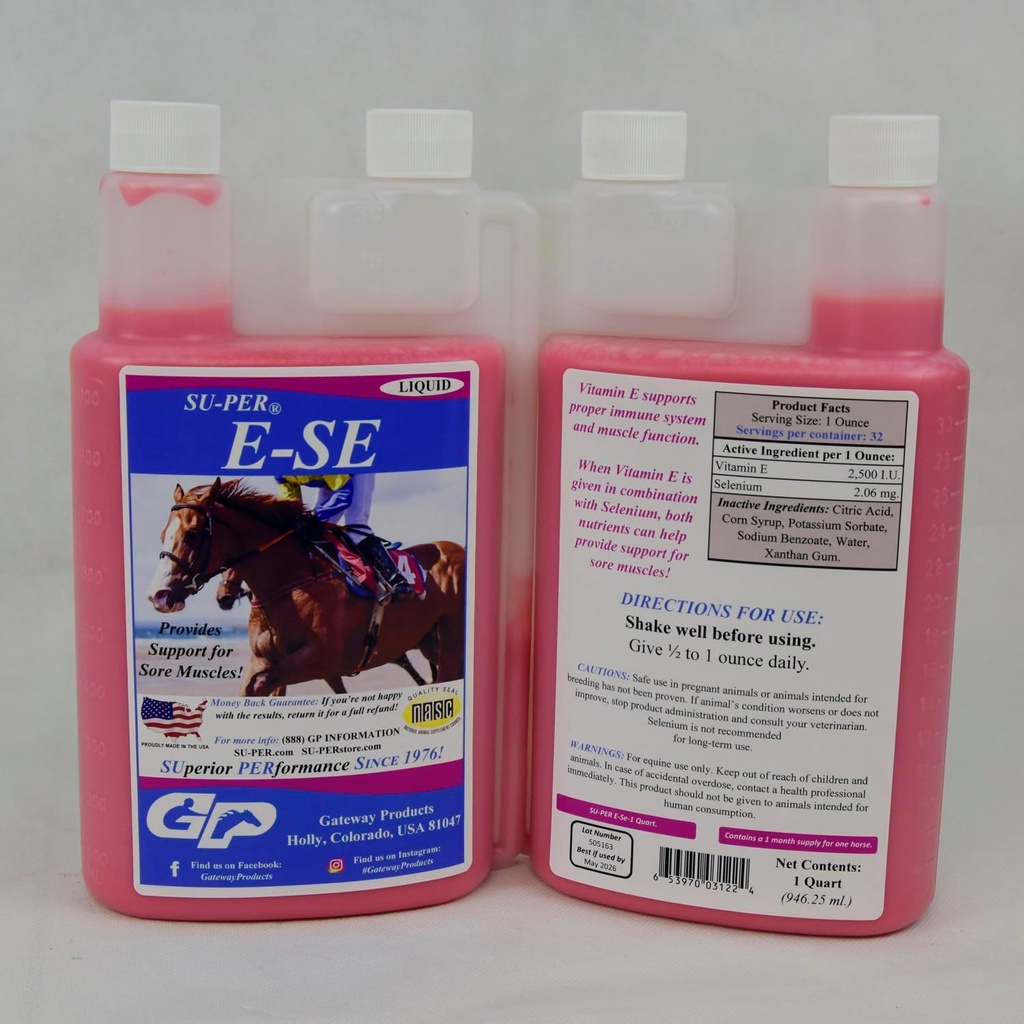 SU-PER E-Se Horses Antioksi Supplement - Sore Kass Desteği için E & Selenium - 1 Quart, 1 Ay Supply (30 Gün)