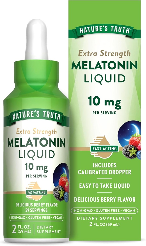 Doğanın Gerçek Melatonin Sıvı | 10 mg | 2 Fl oz Yetişkinler için maksimum Güç | Berry Flavor | Vegan, Non-GMO & Gluten Free Supplement Supplement